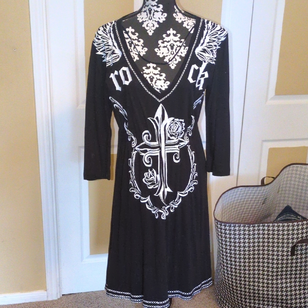 Rock & Roll Cowgirl Black and White Long Sleeve Dress